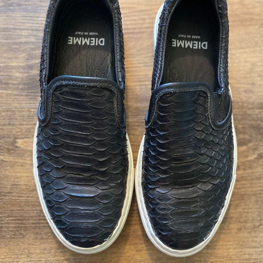 Black python slip on sneakers